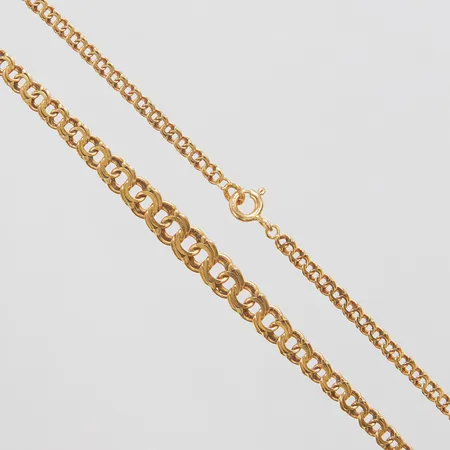 Collier doserad Bismarck, längd ca 43cm, bredd 3-6,5mm, skev länk, bruksslitage, 18K Vikt: 8,5 g