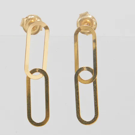 Ett par örhängen, längd ca 23mm, bredd 5,5mm, böjda vid stift, 18K Vikt: 1,1 g