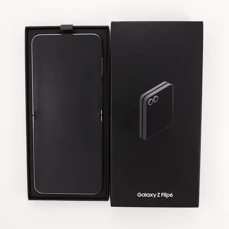 Mobiltelefon Samsung Z Flip 6, 256GB, silver, Emeinr:  353936444418790, laddare, manual, oanvänd i kartong