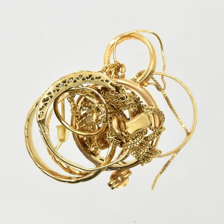 Diverse defekt guld med stenar, 18K. Vikt: 14,2 g