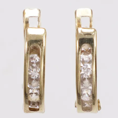 Ett par örhängen, vita stenar, 12mm, 14K  Vikt: 0,9 g