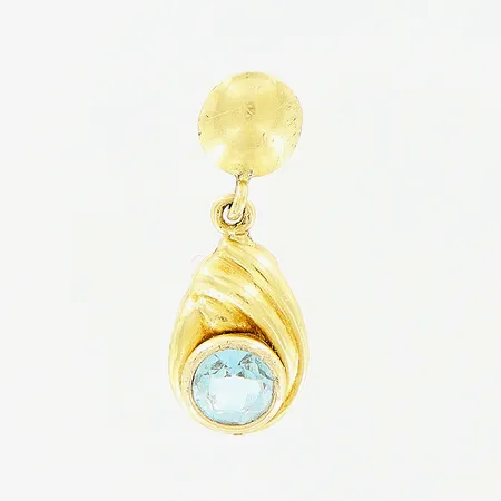 Enstaka örhänge, blå sten, 20x8mm, skev, stopp saknas, 18K.  Vikt: 0,8 g