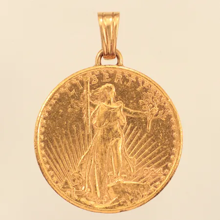 Hänge/ Mynt "LIBERTY 1924 / UNITED STATES OF AMERICA TWENTY DOLLARS" 21,6K, ögla i 18K Vikt: 35,2 g