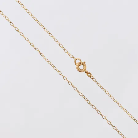 Kedja, längd 42,5cm, bredd 1,5mm, skadade länkar, 18K.  Vikt: 1,6 g