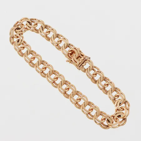 Armband Bismarck, Hallberg Guldvarufabrik Aktiebolag Köping, längd ca 19.5 cm, bredd 9.4 mm, 18k. Vikt: 29,6 g