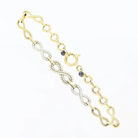 Armband, svarta/vita stenar, evighetstecken, 19cm, bredd 6-8mm, 14K.  Vikt: 7,4 g