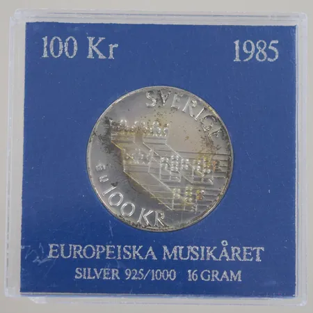 Minnesmynt 100kr Europeiska Musikåret 1985, 925/1000 Vikt: 16 g