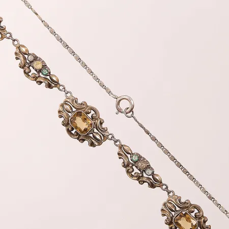 Collier, färgstenar, 45,5cm, bredd: 1,6mm, ostämplat silver, 15,5g.