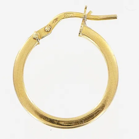 Enstaka örhänge, creol Ø18mm, bredd 1,5mm, ihålig, GHA, bucklor, 18K.  Vikt: 0,8 g