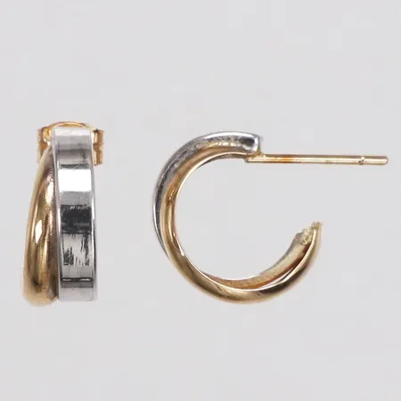 Ett par örhängen, tvåfärgade, 12mm, ett stopp saknas, 18K  Vikt: 1,3 g