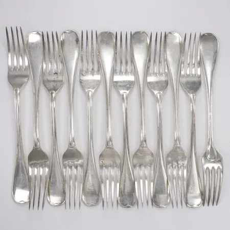12 matgafflar, modell Svensk rund, 18cm, GAB, 830/1000 silver Vikt: 461,5 g