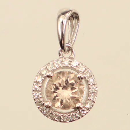 Hänge, rosa sten och diamanter ca 21xca0,005ct, längd 14mm, bredd8,1mm, vitguld, GHA, 18K Vikt: 0,7 g