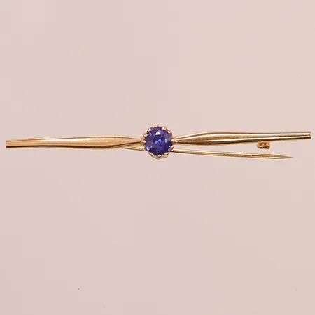Brosch, 56mm, blålila sten, 18K 1,8g.