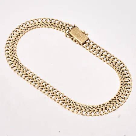 Armband i 18K guld, 19cm, Fiskben, bredd 6,6mm, tillverkad av Alliansguld Bäckman & Co, år 1971, vikt 10,75g.