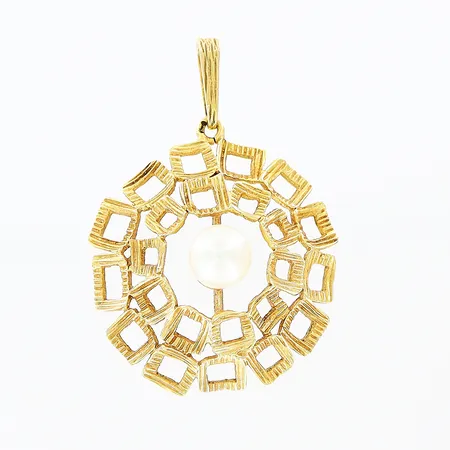 Hänge, odlad pärla Ø6mm, 36mm, Ø25mm, 18K.  Vikt: 4,5 g