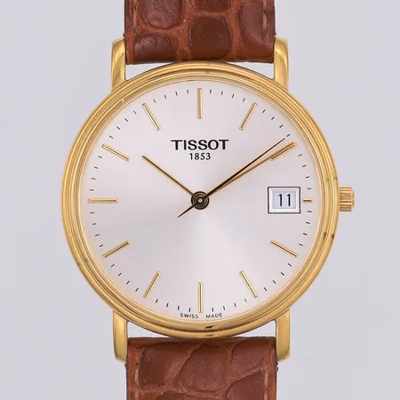 Herrur Tissot, Ø35mm, quartz, guld på stål, läderband