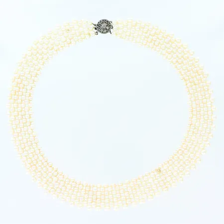 Pärlcollier, odlade pärlor, flerradigt, 45cm, bredd 15-23mm,  lås i silver 925/1000 Vikt: 0 g