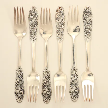 Sex gafflar, Norskt Mönster, ca 19cm, Mylius Norway, 830/1000 silver Vikt: 239,5 g