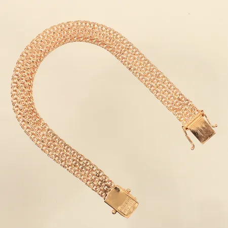 Armband, treradig Bismarck, ca 19cm, bredd ca 9,5mm, Jo-Ans Guld Johansson & Andersson år 1970, 18K Vikt: 13,8 g