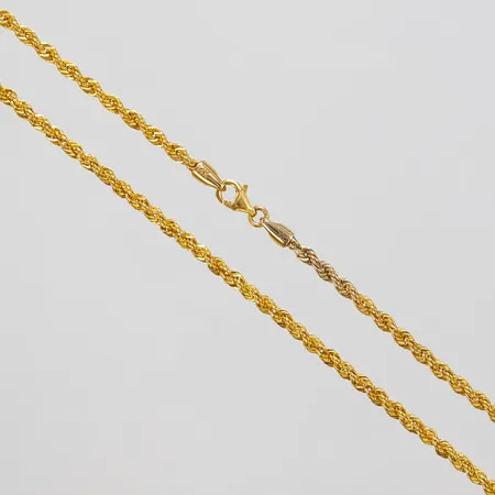 Kedja, ihålig cordell, längd ca 57cm, bredd 3mm, missfärgning, 14K Vikt: 4,6 g