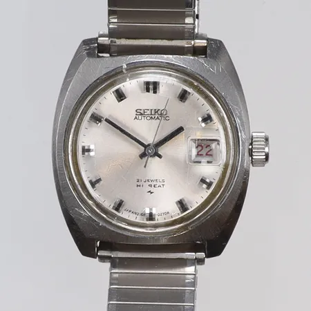 Damur Seiko 21 Jewels, HI-Beat, Ø25mm ref 2205-0210 snr. 183731, automat, datum, glas med repor, flexlänk 