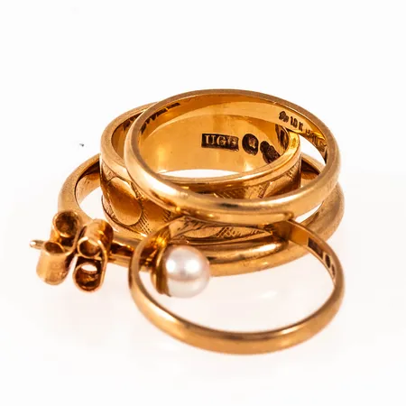 Diverse guld 18K 12,8g inkl. pärla.