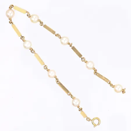 Armband med pärlor, stavmodell, 19cm, bredd 2-5mm, svenska stämplar, 18K Bruttovikt: 7,8g Vikt: 7,8 g