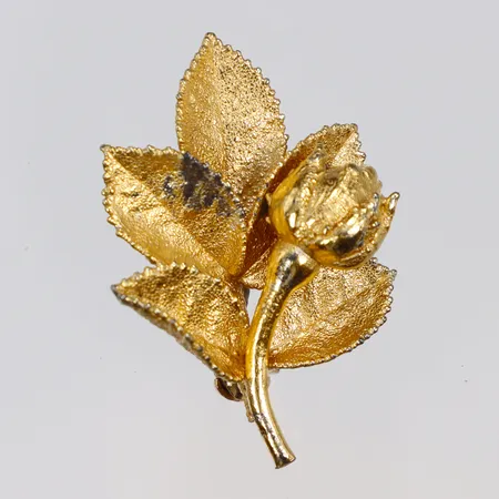 Brosch i form av ros med blad, 29x37mm, förgylld, med slitage, Flora Danica Danmark silver 925/1000 Vikt: 6,9 g