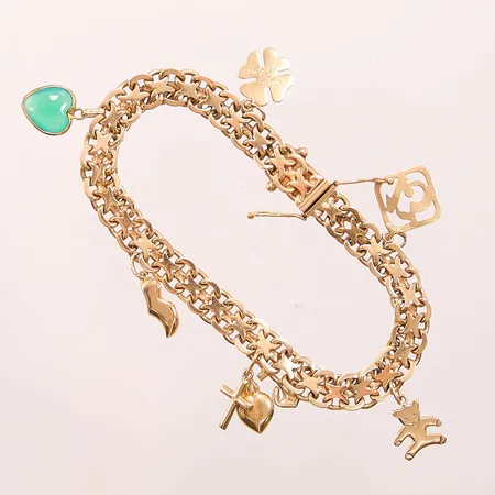 Armband X-länk med 6 Berlocker, 19,5cm, bredd: 7,5mm, 18K, 23,7g.