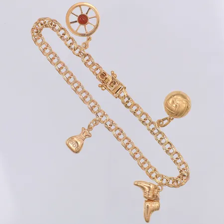 Armband, Bismarck, 18,2cm, bredd 4,5mm, 4 berlocker, NSE år 1966, 18K Vikt: 10,4 g