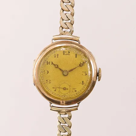 Damur 14K, 25mm, manuell, boettnr: 72420, skadat glas, bucklig, klockedja i oädel metall, inga tillbehör