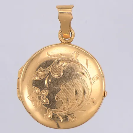Hänge/medaljong, blommönster, 35mm, gravyr baksida, 18K Vikt: 9,2 g