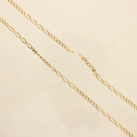 Kedja Figaro, längd 67cm, bredd 3,6mm, defekt, lås saknas, 14K  Vikt: 14,4 g
