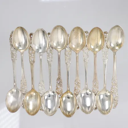 12 Kaffeskedar, 11,5cm, silver 830/1000 Vikt: 122,6 g
