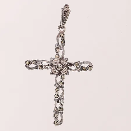 Hänge, kors med markasiter,45x25mm, 935/1000 silver, 2,9g.