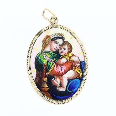 Hänge med porslinsplatta, 26x42mm, ram i 14K, brv: 7,1gram Vikt: 7,1 g