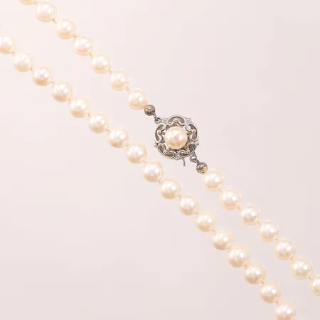 Pärlcollier, odlade sötvattenpärlor, 93cm, bredd: 6,6mm, silverlås med pärla, 925/1000 silver,  Vikt: 0 g