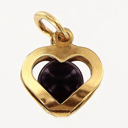 Hänge, hjärta, mörkröd sten, 13x8mm, 18K. Bruttovikt: 0,5gram.  Vikt: 0,5 g