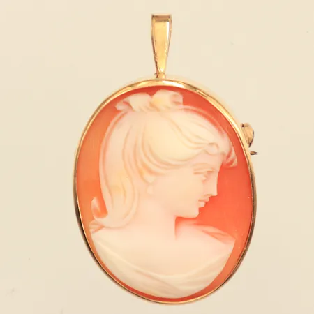 Hänge/brosch med Camé, längd 30,5mm, bredd 24mm, Stigbert, Heribert Engelbert AB Stockholm 1975, 18K  Vikt: 7,5 g