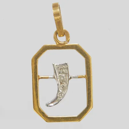 Hänge, diamanter 4 x ca 0,0025ct, längd ca 21mm inkl ögla, bredd 1-11,5mm, tvåfärgad, 18K Vikt: 1 g