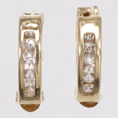 Ett par örhängen, vita stenar, 10mm, 14K  Vikt: 0,7 g