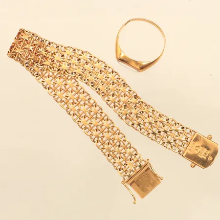 Armband, ring, sten, skadat, 18K  Vikt: 19,5 g