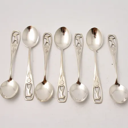 7st skedar i silver, 10,5cm, modell Jämtskogen, 830/1000, tillverkad av Schalin Bror Guld Ab, vikt 76,04g.