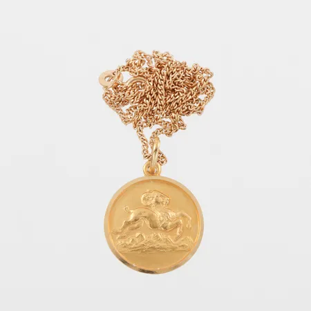 Collier med hänge, längd ca 40 cm, hängets diameter 18.5 mm, 18k. Vikt: 7,8 g