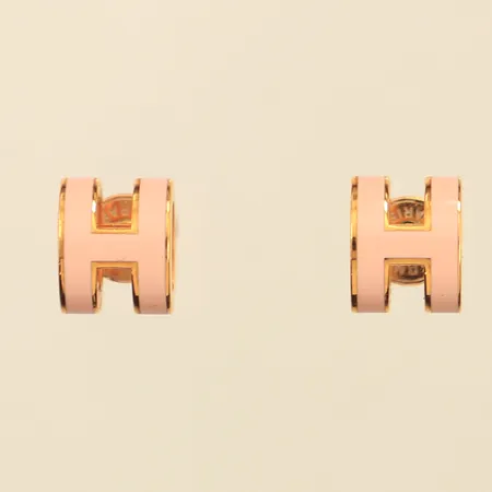 Ett par örhängen Hermes, rosa Mini Pop H, H608002F, dekor i rosa emalj, gulmetall, dustbag