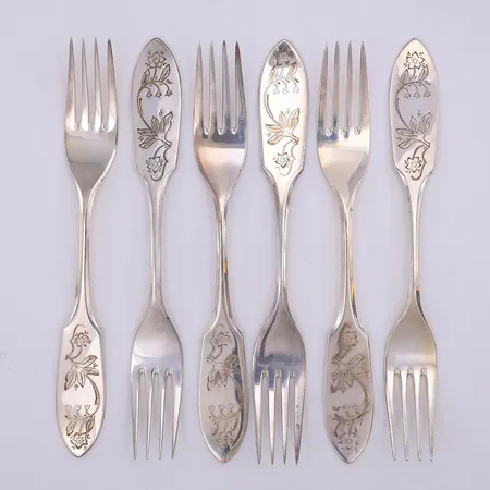 6 Bordsgafflar, modell Tornedal, 17,8cm, Mema år 1976-80, 830/1000 silver Vikt: 202,7 g