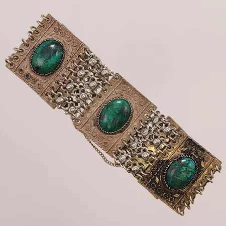 Armband, grön azurit, ca 20cm, bredd:28mm, Israel, Eilat, 925-930/1000 Silver 51,5g.