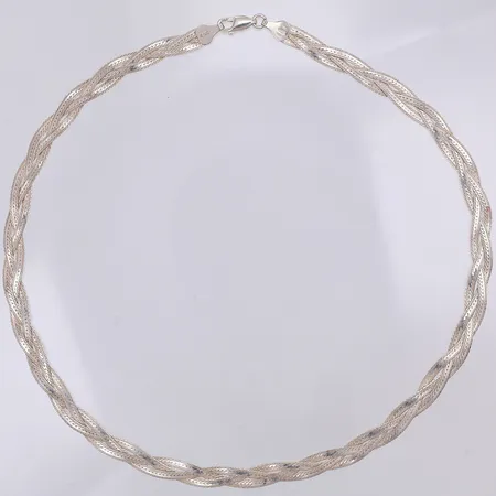 Collier, flätat, 43cm, bredd 7mm, Guldfynd, 925/1000 silver Vikt: 12,2 g