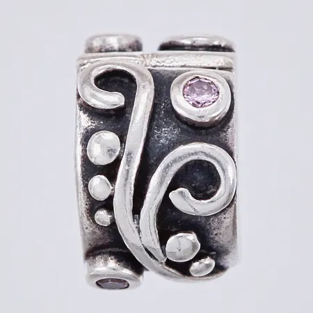 Berlock med rosa stenar, Pandora, längd: ca 0,9cm, bredd: ca 6mm, 925/1000, silver Vikt: 2,4 g