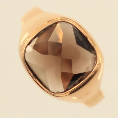 Klackring med rökkvarts, stl 21, bredd 3-14mm, BEH Bengt Hallberg Guldsmeds AB Köping 1977, 18K  Vikt: 3,5 g